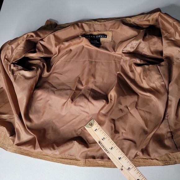 100% Suede Leather Tan M Motorcycle Style Jacket by Allan Denis - Picture 14 of 16